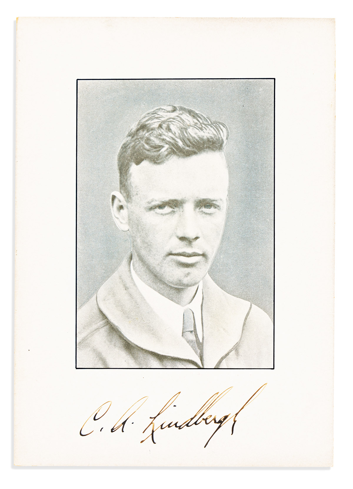 (AVIATORS.) LINDBERGH, CHARLES A. Photograph Signed, C.A. Lindbergh, bust portrait,